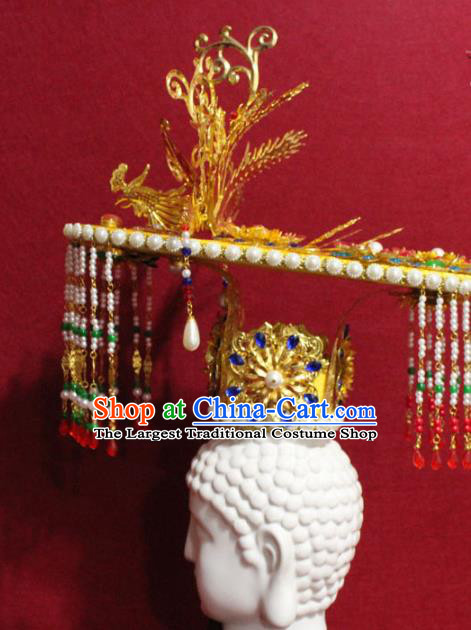 Traditional Chinese Handmade Tassel Hair Crown Ancient Emperor Hair Accessories Monarch Golden Headwear for Men