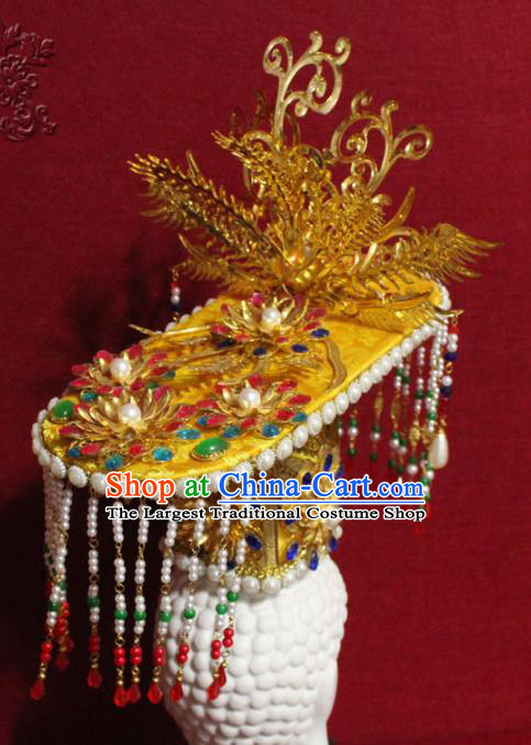 Traditional Chinese Handmade Tassel Hair Crown Ancient Emperor Hair Accessories Monarch Golden Headwear for Men
