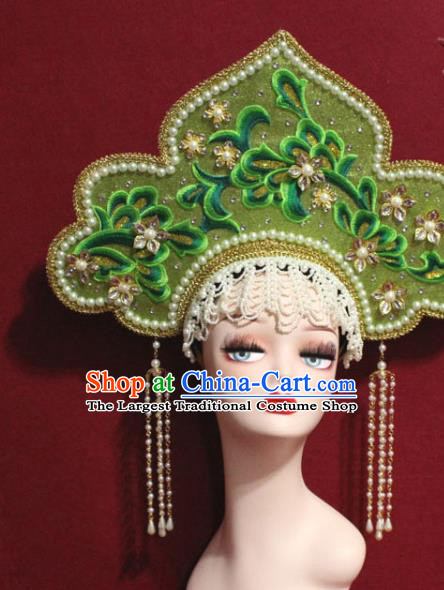Traditional Chinese Ancient Queen Green Phoenix Coronet Handmade Hair Jewelry Tassel Hair Accessories Complete Set