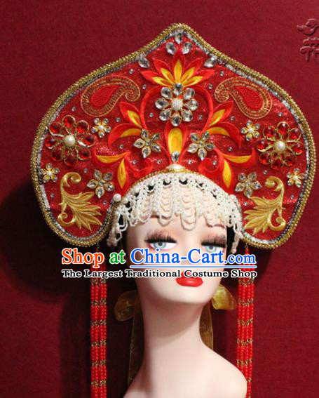 Traditional Chinese Ancient Queen Red Phoenix Coronet Handmade Hair Jewelry Tassel Hair Accessories Complete Set