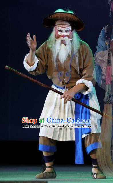 The Jade Hairpin Chinese Sichuan Opera Old Man Apparels Costumes and Headpieces Peking Opera Boatman Garment Clothing