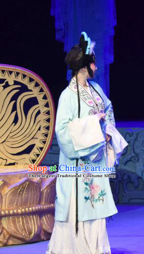 Chinese Sichuan Opera Imperial Consort Garment Costumes and Hair Accessories Qing Yun Palace Traditional Peking Opera Young Lady Blue Dress Apparels