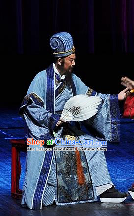 Xi Zhao Qi Shan Chinese Sichuan Opera Strategist Zhuge Liang Apparels Costumes and Headpieces Peking Opera Elderly Male Garment Clothing