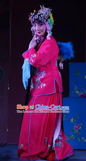 Chinese Sichuan Opera Hua Tan Garment Costumes and Hair Accessories Shuang Bai Yue Traditional Peking Opera Actress Rosy Dress Actress Jiang Ruilian Apparels