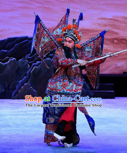 Mrs Anguo Chinese Peking Opera General Kao Armor Suit with Flags Garment Costumes and Headwear Beijing Opera Elderly Male Han Shizhong Apparels Clothing
