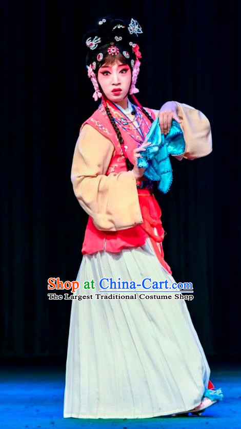Chinese Sichuan Opera Maid Lady Chun Cao Garment Costumes and Hair Accessories Traditional Peking Opera Servant Girl Dress Xiaodan Apparels