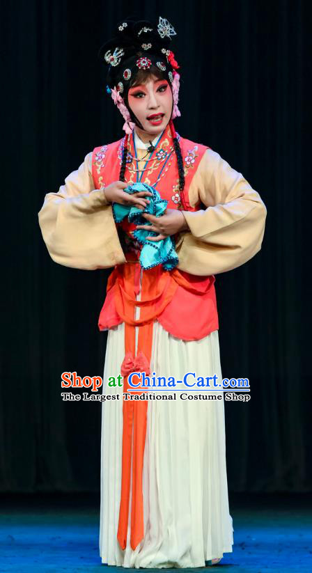 Chinese Sichuan Opera Maid Lady Chun Cao Garment Costumes and Hair Accessories Traditional Peking Opera Servant Girl Dress Xiaodan Apparels