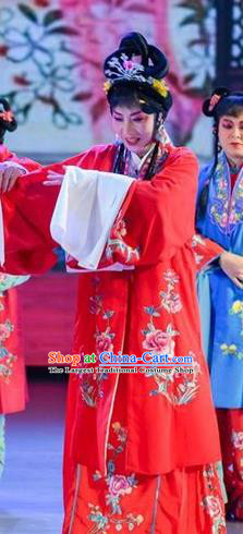 Chinese Sichuan Opera Bride Garment Costumes and Hair Accessories He Zhu Pei Traditional Peking Opera Hua Tan He Zhu Dress Actress Apparels