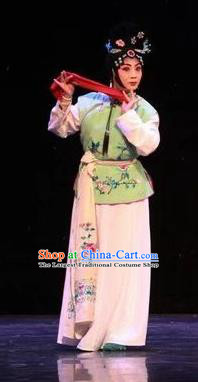 Chinese Sichuan Opera Servant Girl He Zhu Garment Costumes and Hair Accessories He Zhu Pei Traditional Peking Opera Maid Lady Dress Xiaodan Apparels