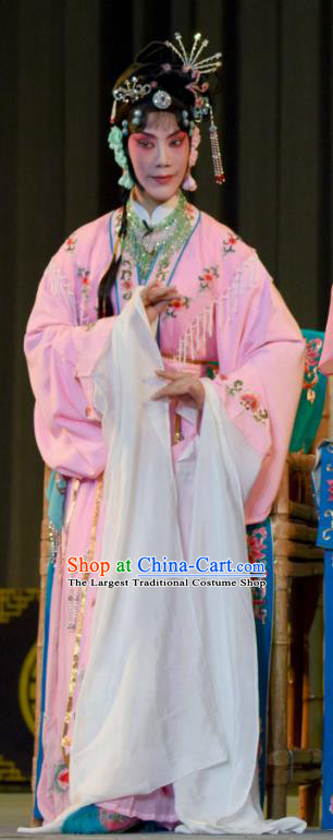 Chinese Sichuan Opera Hua Tan Zhu Yingtai Garment Costumes and Hair Accessories Fang You Traditional Peking Opera Actress Pink Dress Young Lady Apparels