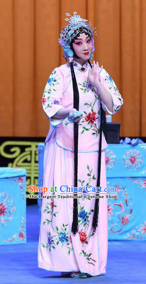 Chinese Beijing Opera Xiaodan Apparels Costumes and Headpieces Traditional Peking Opera Yu Bei Pavilion Young Lady Wang Shuying Pink Dress Garment