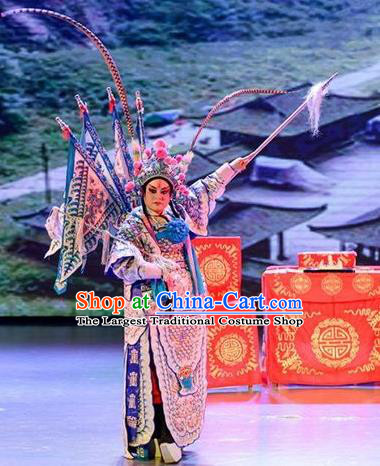 Yuan Men Zhan Zi Chinese Sichuan Opera General Yang Zongbao Apparels Costumes and Headpieces Peking Opera Military Officer Garment Kao Clothing with Flags