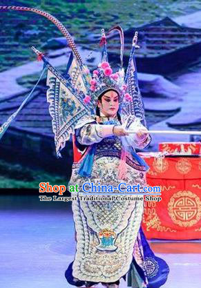 Yuan Men Zhan Zi Chinese Sichuan Opera General Yang Zongbao Apparels Costumes and Headpieces Peking Opera Military Officer Garment Kao Clothing with Flags