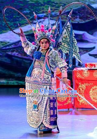 Yuan Men Zhan Zi Chinese Sichuan Opera General Yang Zongbao Apparels Costumes and Headpieces Peking Opera Military Officer Garment Kao Clothing with Flags