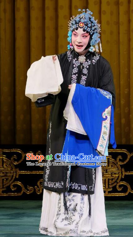 Chinese Beijing Opera Tsing Yi Apparels Costumes and Headpieces Traditional Peking Opera Yu Bei Pavilion Distress Female Meng Yuehua Dress Garment