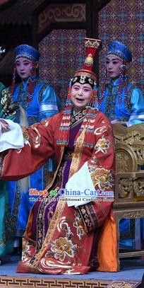Chinese Beijing Opera Queen Mother Apparels Costumes and Headdress Traditional Peking Opera Elderly Empress Dress Garment