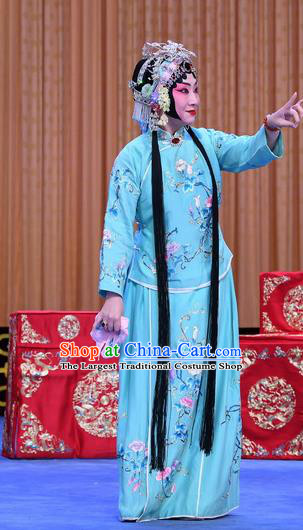 Chinese Beijing Opera Actress Kang Shi Apparels Costumes and Headpieces Gold Turtle Fishing Traditional Peking Opera Young Female Dress Garment