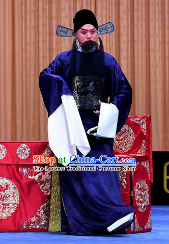 Gold Turtle Fishing Chinese Peking Opera Minister Garment Costumes and Headwear Beijing Opera Magistrate Zhang Xuan Apparels Official Clothing