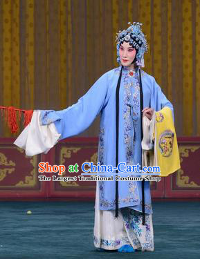 Chinese Beijing Opera Hua Tan Apparels Costumes and Headdress Changban Po Hanjin Kou Traditional Peking Opera Actress Dress Rani Gan Garment