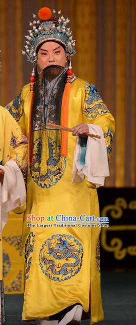 Tai Zhen Wai Zhuan Chinese Peking Opera Elderly Male Garment Costumes and Headwear Beijing Opera Apparels Emperor Xuanzong Clothing