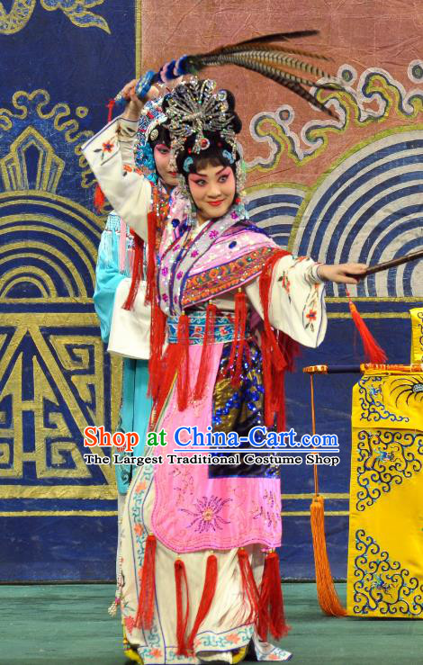 Chinese Beijing Opera Swordswoman Xi Shi Apparels Costumes and Headdress Traditional Peking Opera Actress Pink Dress Garment