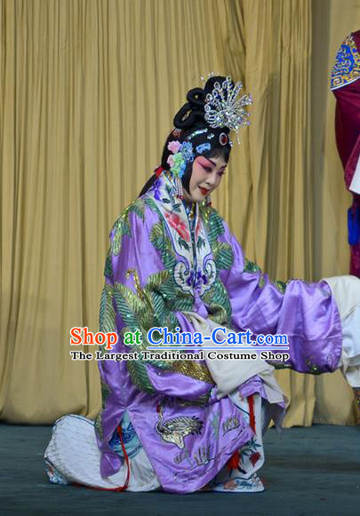 Chinese Beijing Opera Diva Imperial Consort Xi Shi Apparels Costumes and Headdress Traditional Peking Opera Actress Purple Dress Garment