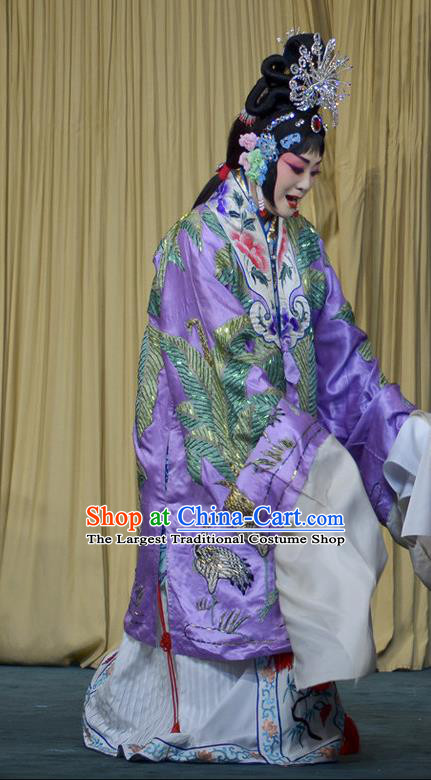 Chinese Beijing Opera Diva Imperial Consort Xi Shi Apparels Costumes and Headdress Traditional Peking Opera Actress Purple Dress Garment