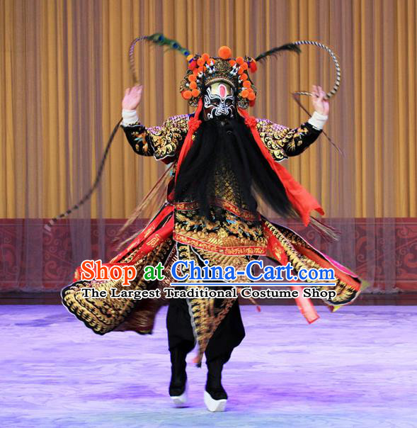 Qing Shi Mountain Chinese Peking Opera Military Officer Garment Costumes and Headwear Beijing Opera Wusheng Apparels General Kao Armor Suit Clothing