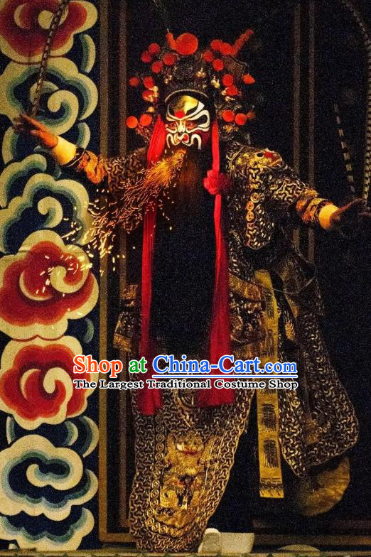 Qing Shi Mountain Chinese Peking Opera General Kao Armor Suit Garment Costumes and Headwear Beijing Opera Military Officer Apparels Clothing