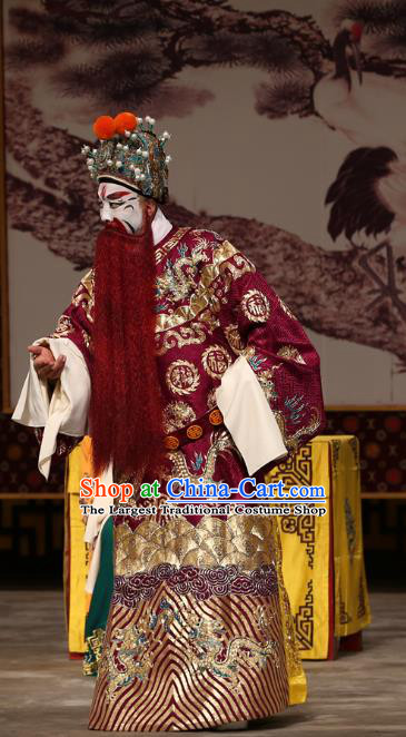 A Honey Trap Chinese Peking Opera Elderly Male Garment Costumes and Headwear Beijing Opera Laosheng Apparels Emperor Sun Quan Clothing