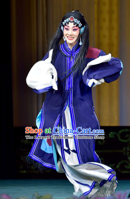 Chinese Beijing Opera Female Beggar Apparels Costumes and Headdress The Mirror of Fortune Traditional Peking Opera Pauper Woman Dress Tsing Yi Garment