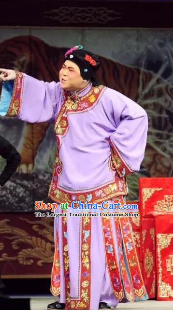 Chinese Beijing Opera Elderly Woman Apparels Costumes and Headdress The Mirror of Fortune Traditional Peking Opera Dame Purple Dress Garment