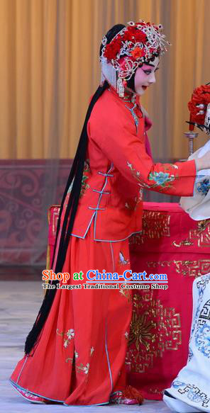 Chinese Beijing Opera Actress Zhou Fengying Apparels Costumes and Headpieces Xin An Yi Traditional Peking Opera Hua Tan Red Dress Bride Garment