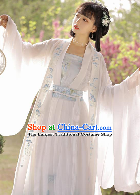 Traditional Chinese Tang Dynasty Noble Lady Historical Costumes Apparels Ancient Lotus Goddess Embroidered Hanfu Dress