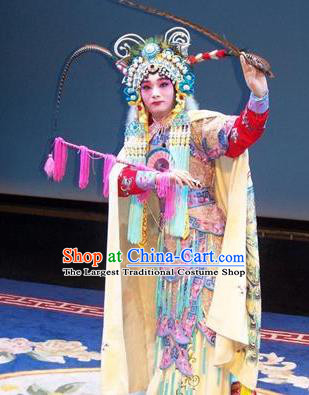 Chinese Beijing Opera Tao Ma Tan Apparels Costumes and Headdress Traditional Peking Opera Blues Princess Shuangyang Dress Martial Female Garment