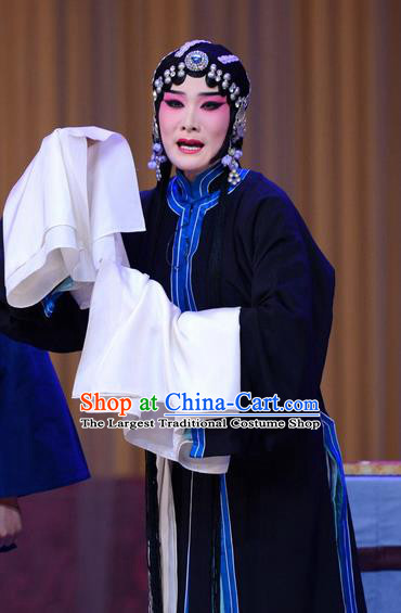 Chinese Beijing Opera Distress Maiden Apparels Diva Costumes and Headdress Tears of Wasted Mountain Traditional Peking Opera Tsing Yi Zhang Huizhu Dress Garment
