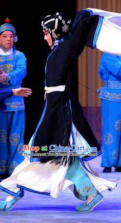 Chinese Beijing Opera Distress Maiden Apparels Diva Costumes and Headdress Tears of Wasted Mountain Traditional Peking Opera Tsing Yi Zhang Huizhu Dress Garment