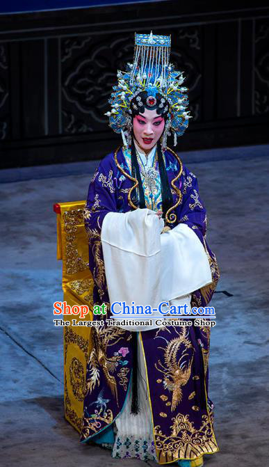 Chinese Beijing Opera Palace Queen Apparels Actress Costumes and Headdress Anecdote of Wu Zetian Traditional Peking Opera Court Empress Blue Dress Garment