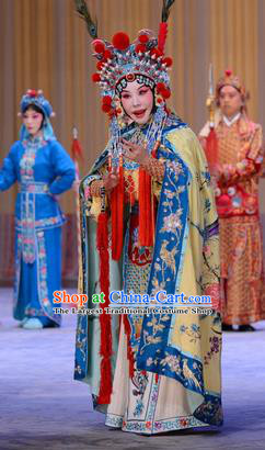 Chinese Beijing Opera Blues Apparels Actress Costumes and Headdress Number One Scholar Matchmaker Traditional Peking Opera Infanta Chai Dress Garment