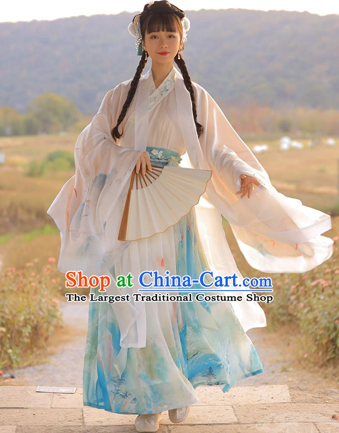 Chinese Traditional Jin Dynasty Noble Princess Embroidered Hanfu Dress Ancient Goddess Apparels Historical Costumes Complete Set
