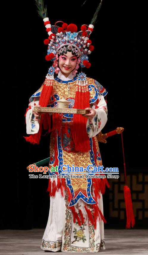 Chinese Beijing Opera Young Lady Apparels Costumes and Headdress Bai Hua Zeng Jian Traditional Peking Opera Servant Girl Jiang Huayou Dress Garment