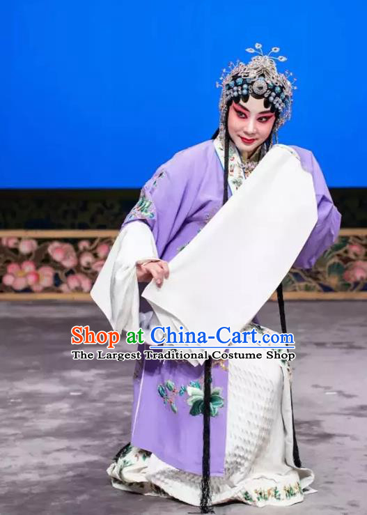 Chinese Beijing Opera Actress Apparels Young Female Costumes and Headdress Han Ming Fei Traditional Peking Opera Hua Tan Wang Zhaojun Dress Diva Garment