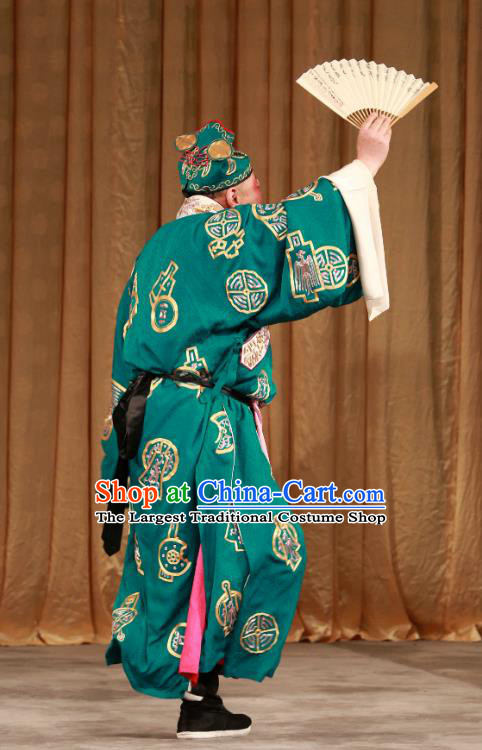 Mei Yu Pei Chinese Peking Opera Rich Childe Zhou Qifang Garment Costumes and Headwear Beijing Opera Chou Apparels Clown Green Clothing
