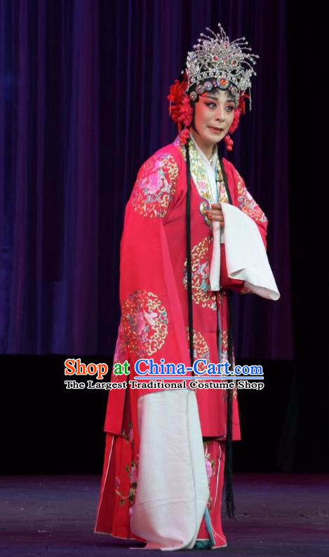 Chinese Jin Opera Bride Garment Costumes and Headdress Li Hua Return Tang Traditional Shanxi Opera Young Female Fan Lihua Dress Hua Tan Apparels