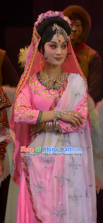 Chinese Hebei Clapper Opera Princess Garment Costumes and Headdress The Legend of Tenjiku Bracelet Traditional Bangzi Opera Hua Tan Dress Noble Female Apparels