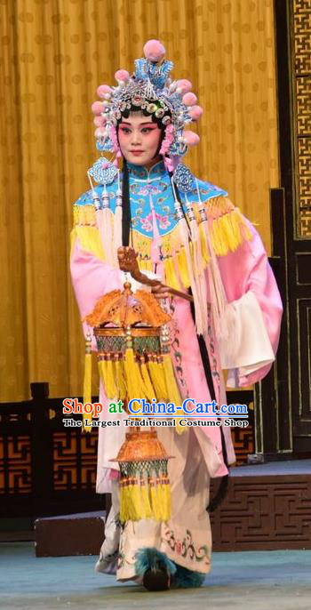Chinese Jin Opera Palace Lady Garment Costumes and Headdress Da Jin Zhi Traditional Shanxi Opera Court Maid Dress Xiaodan Apparels