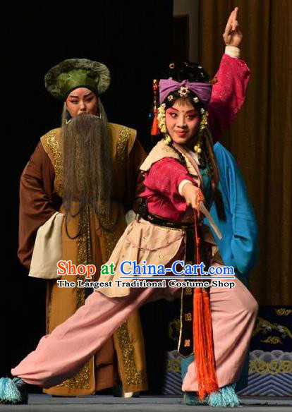 Chinese Jin Opera Female Swordsman Garment Costumes and Headdress Wo Hu Ling Traditional Shanxi Opera Martial Woman Dress Wudan Apparels