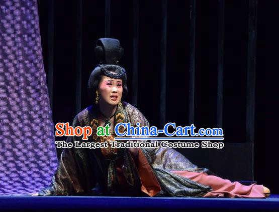 Chinese Jin Opera Distress Female Garment Costumes and Headdress Madam Ruyi Traditional Shanxi Opera Noble Consort Dress Actress Apparels