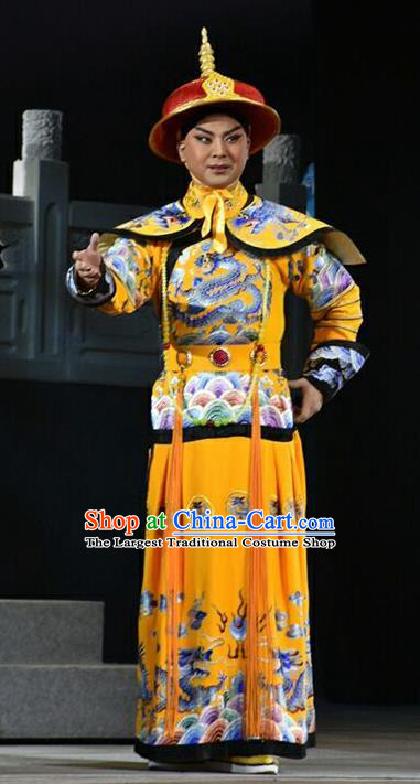 Xiaozhuang Changge Chinese Shanxi Opera Monarch Kang Xi Apparels Costumes and Headpieces Traditional Jin Opera Young Male Garment Emperor Clothing