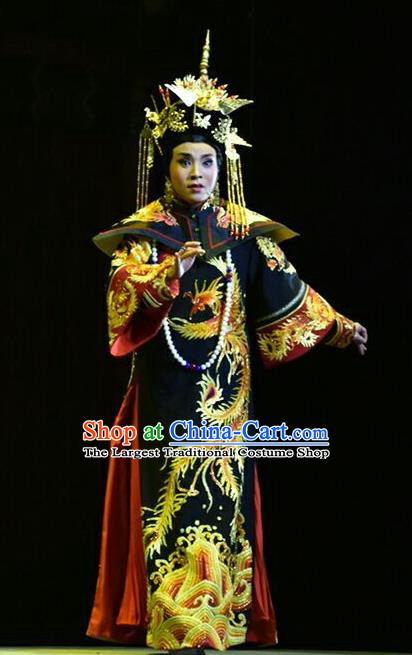 Chinese Jin Opera Empress Dowager Garment Costumes and Headdress Xiaozhuang Changge Traditional Shanxi Opera Qing Dynasty Queen Mother Dress Apparels